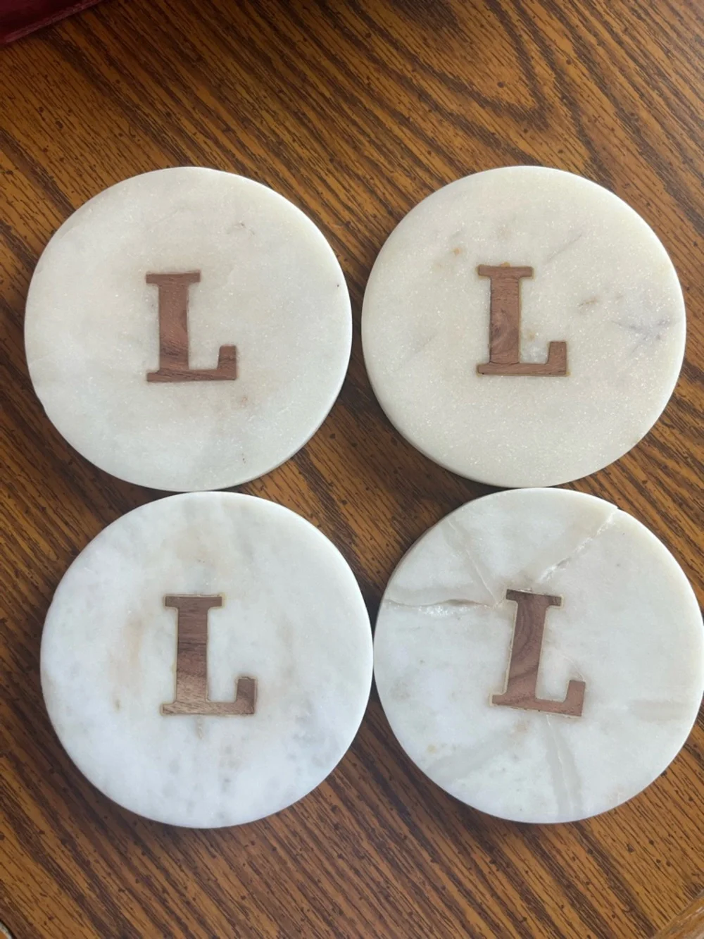 Pottery Barn Alphabet Marble/ Wood Coasters - Set Of 4 (Letter L)